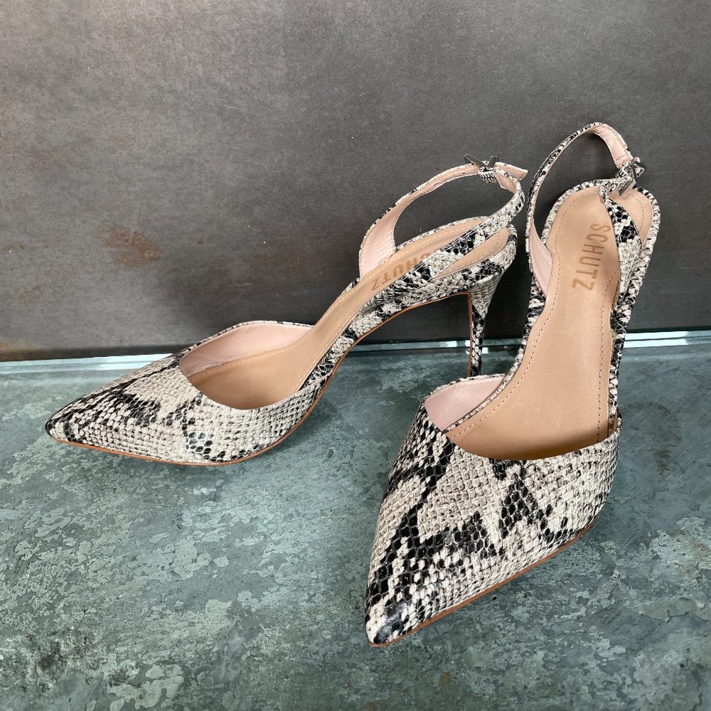 Schutz Maysha Snakeskin Leather Slingback Pumps in Natural